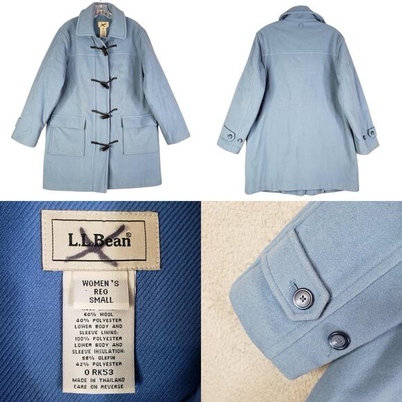 LL Bean Duffel Coat Wool Toggle Heavyweight Womens Small Relaxed Light Blue Flaw - Picture 1 of 13